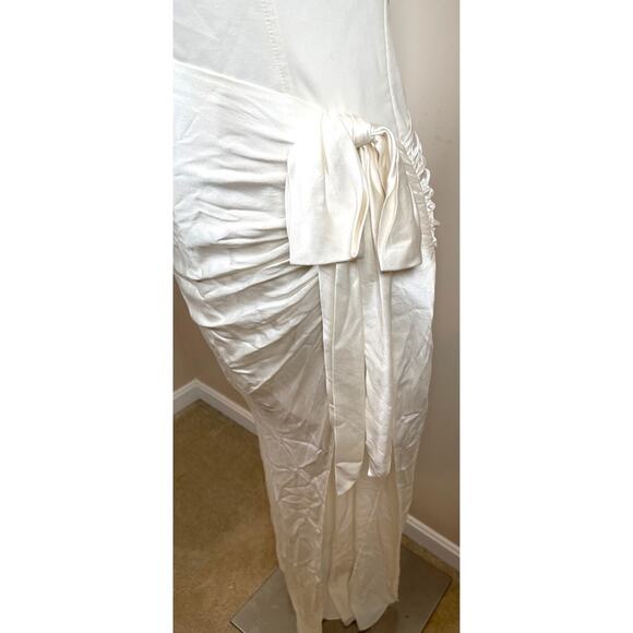 Cinq a Sept Marian Ruched Draped Silk Side Tie White Maxi Dress Size 8 - Picture 5 of 8